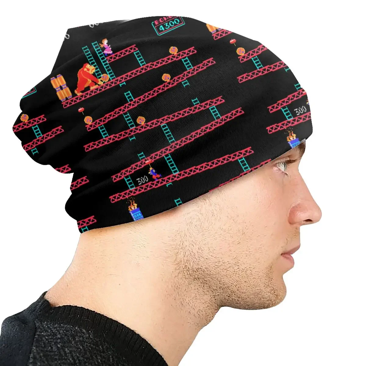Donkey Kong Arcade Game Collage Vintage Retro Cap Vintage Skullies Beanies Hats Spring Warm Multifunction Bonnet Knitting Hats image 4