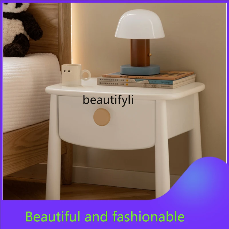Modern Solid Wood Bedside Cabinet Children's Bedroom White Bedside Cabinet Log Simple Home Storage Cabinet