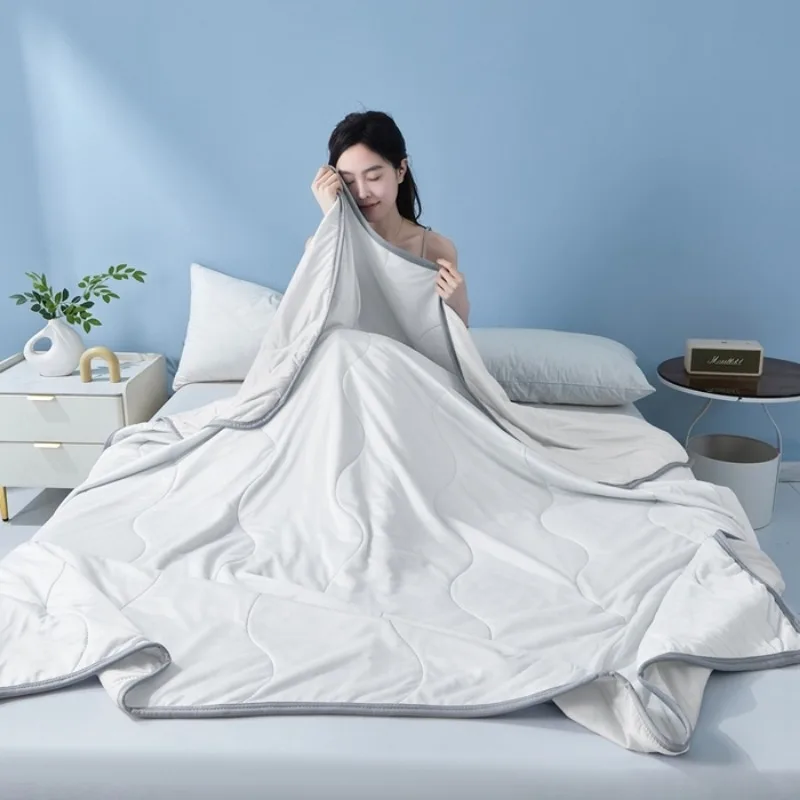 2025 new solid color simple wave grid ice cream cool silk summer quilt machine washable single air conditioner quilt