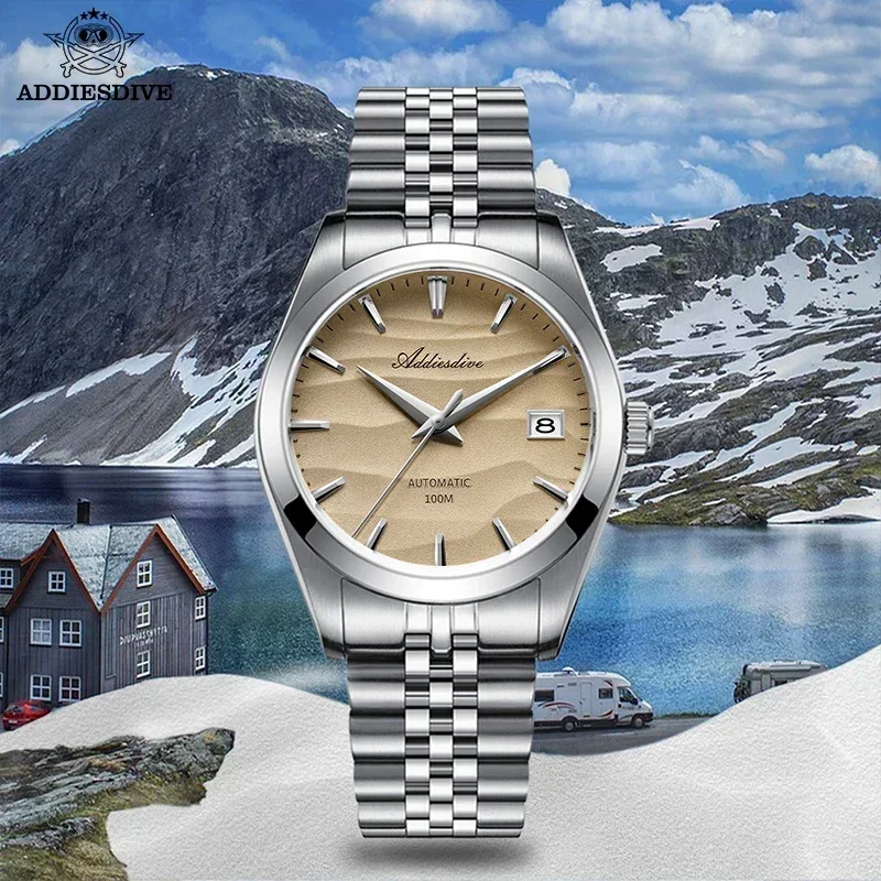 ADDIESDIVE AD2059 39mm Men Watch Desert Dial NH35A Automatic Mechanical Watches 100m Waterproof 316L Stainless Steel Wristwatch