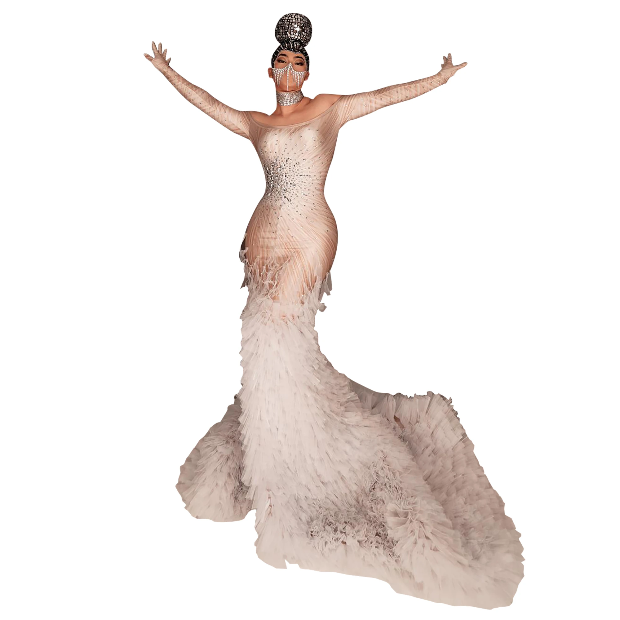 Baofengxue-Robe de Rhlongue sirène blanche sexy pour filles noires, robes de soirée à volants en cristal de diamant Kendny, robe d'anniversaire, 2024