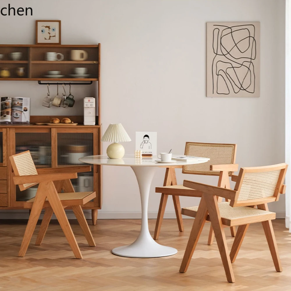 ZML Dining Rattan Mortise and Tenon Desk Chair Solid Wood Chair Homestay Restaurant