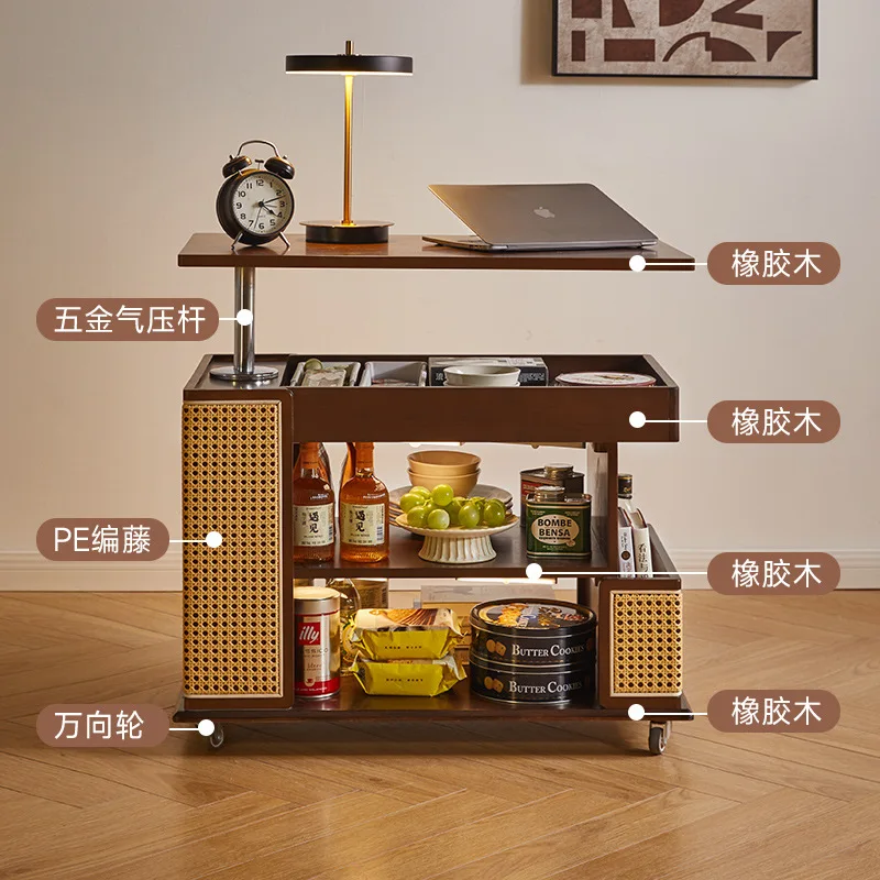 طاولة قهوة متحركة أريكة من الخشب الصلب، وخزانة جانبية لتناول الطعام يمكن رفعها وتدويرها وطاولة شاي لغرفة المعيشة وطاولة دفتر الملاحظات