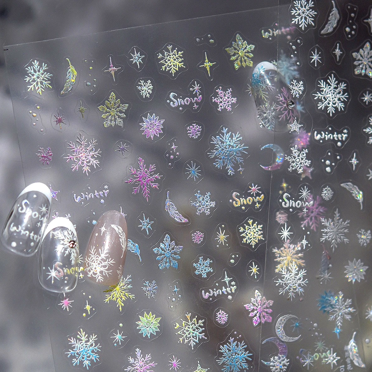

Winter Snowflake Scarf Feather Santa Claus Christmas Tree Penguin Snowman Bear Heart Glove Crystal Ball Nail Art Stickers Decals