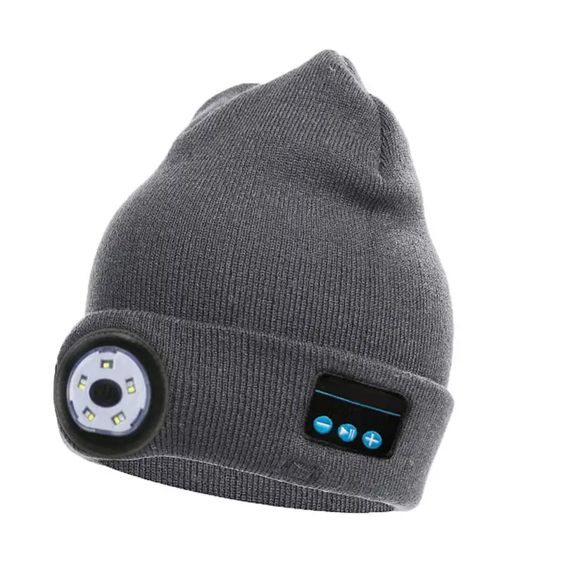 Microphone Headphone Music Smart Caps Beanie Knitted Plus Velvet Winter Hat With Headphone LED Wireless Bluetooth