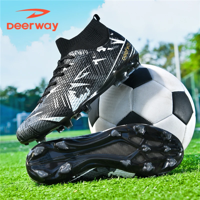 Outdoor Men High Top Soccer Cleats Mesh Breathable Ankle Support Non Slip Studs Lawn Football Match Training Shoes