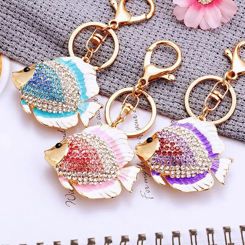 Glitzernder Strass-Fisch-Schlüsselanhänger, goldener Schlüsselring, Themen-Taschenanhänger, Auto-Schlüsselanhänger, modische Schlüsselanhänger-Accessoires – Detail 7