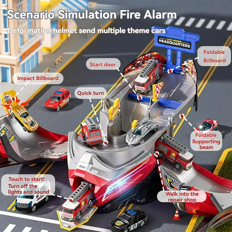 Helmet Deformation Ejection Rail Car Parking Lot Runway Inertia Racing Car Firefighting Police Engineering Vehicle Kid Toy Gifts