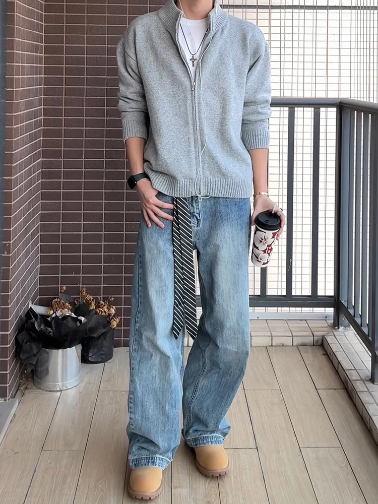 

Мужской свитер Cleanfit с воротником-стойкой на молнии, утепленный, в американском ретро-стиле, повседневная верхняя одежда из мягкого полиэфирного волокна