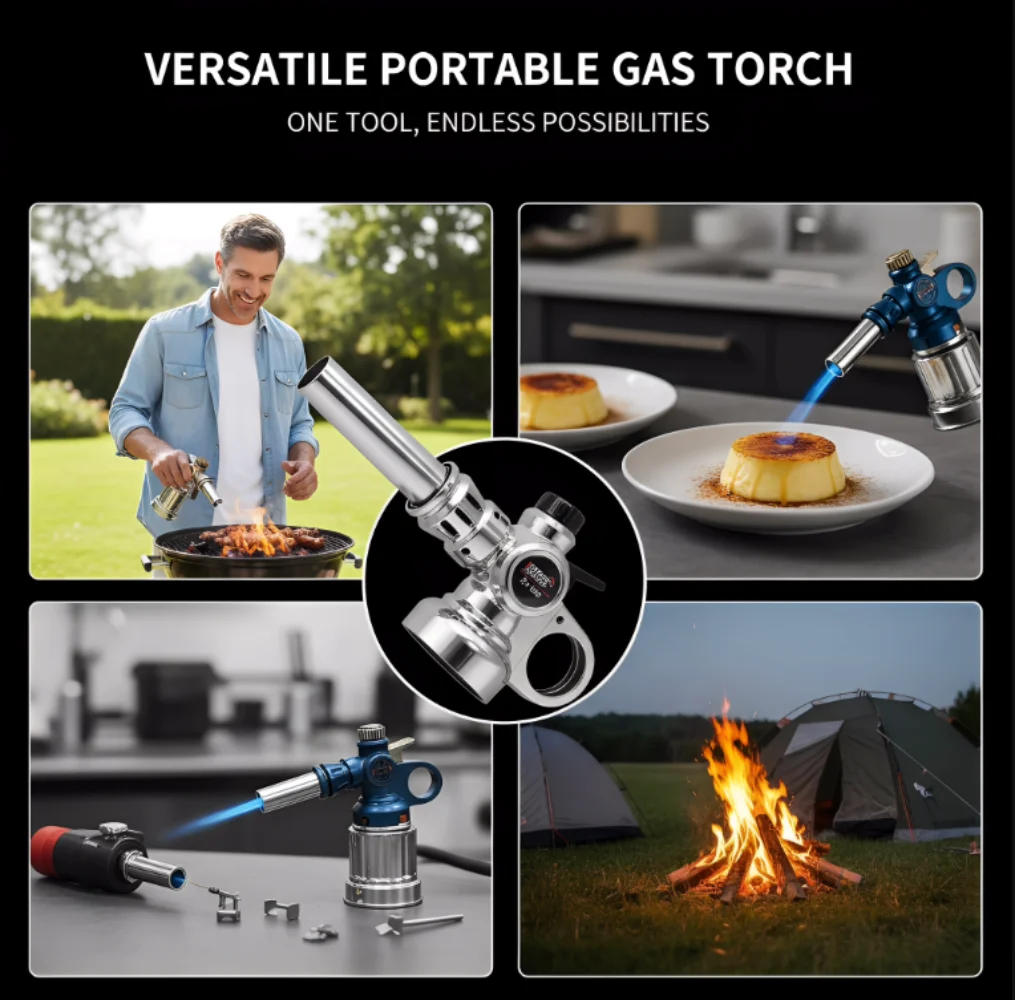 Portable High Temp Electric Torch Gas Burner Outdoor Igniter Auto Ignition Charcoal Lighter for BBQ Camping Cooking Heating Weld
