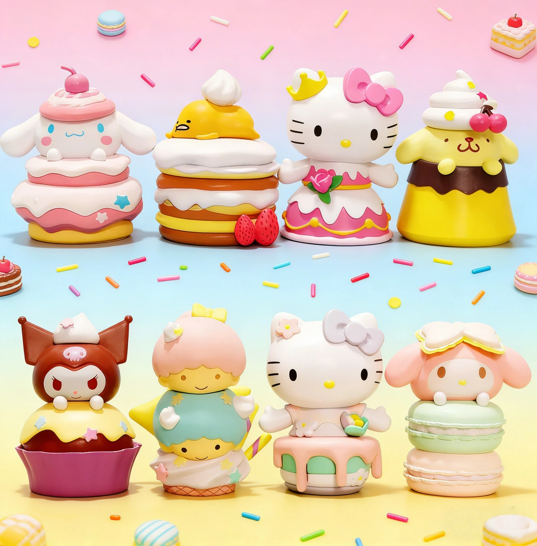 

New Product In Stock Kt Cat Dessert Party Blind Box Handmade Yuguigou Meileti Kulomi Friends Series 2 Desktop Ornaments Surprise