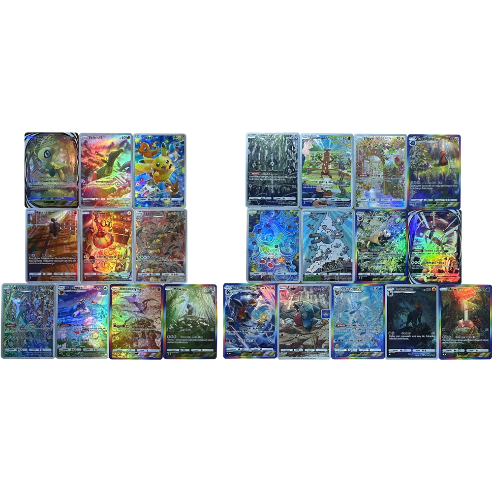

10 шт./компл., карманная коллекционная карта в стиле аниме PTCG Celebi Dedenne Vaporeon Mew с тиснением текстуры, цветная флэш-карта, подарки для детей
