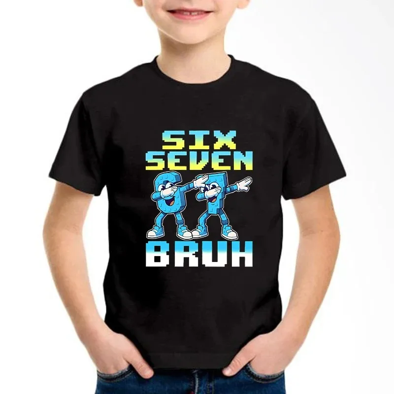 Kids Comfortable Tshirt Top New Funny Six Seven Italian Brainrot 67 Number Graphic Print T-Shirt Boy/Girl Summer Short Sleeved
