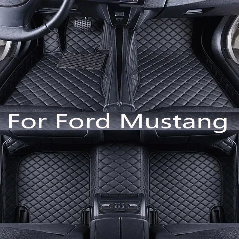 เสื่อปูพื้นรถยนต์หนังเทียมแบบกำหนดเองสำหรับ Ford Mustang 2015-2023รายละเอียดภายในอุปกรณ์เสริมรถยนต์