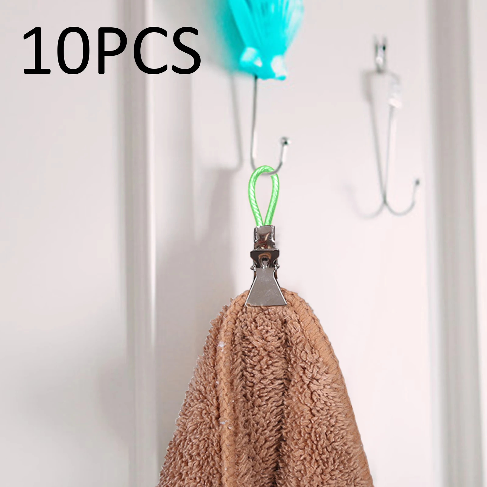 10pcs Metal Hanging Towel Clips with Hanging Loop Clip Hangers for Kitchen Bathroom