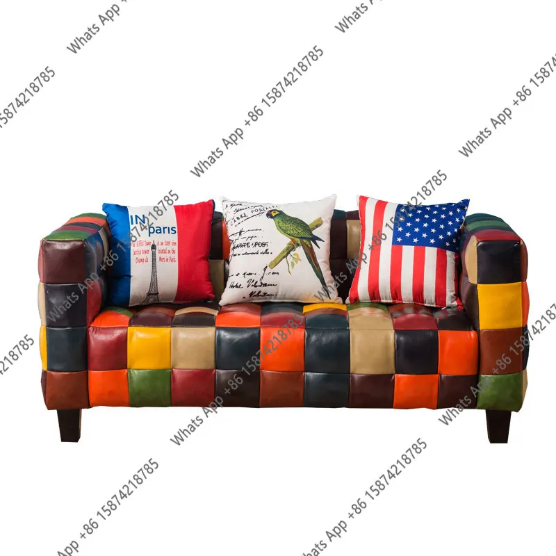 Bn Modern Simple Leather Sofa Personalized Living Room Bedroom Apartment Sofa Clothing Store Double Three Small Apartment