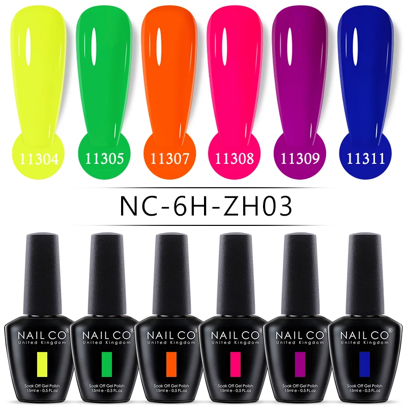 NAILCO 15ml 6pcs/Set Gel Nail Polish Kit Semi Permanent UV LED Gel Varnishes Soak Off Nail Lacquer Base Top Gel Nail Art Varnish