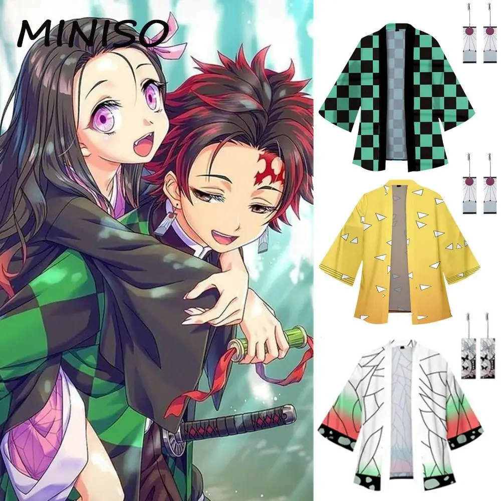 

Demon Slayer Cosplay Cardigan Japanese Anime Costume Nezuko Kamado Tanjirou Kimono Agatsuma Zenitsu Cloak Adult Halloween Tops