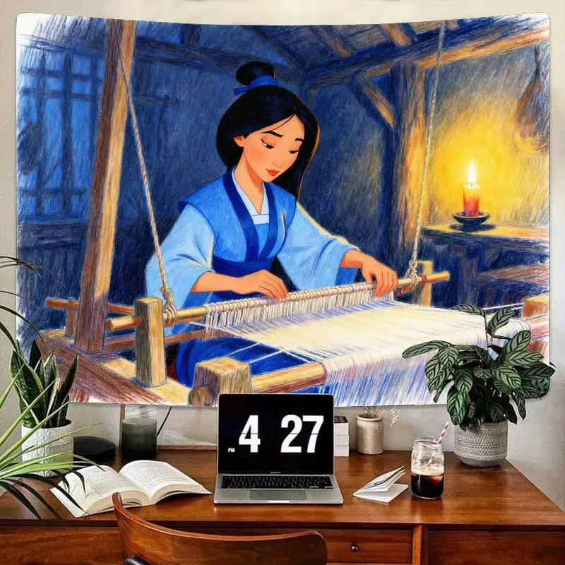 

1PC Serene Asian Weaver Tapestry, Blue Gown Loom Art, Modern Polyester Aesthetic Wall Hanging for Bedroom Living Room Decor Gift