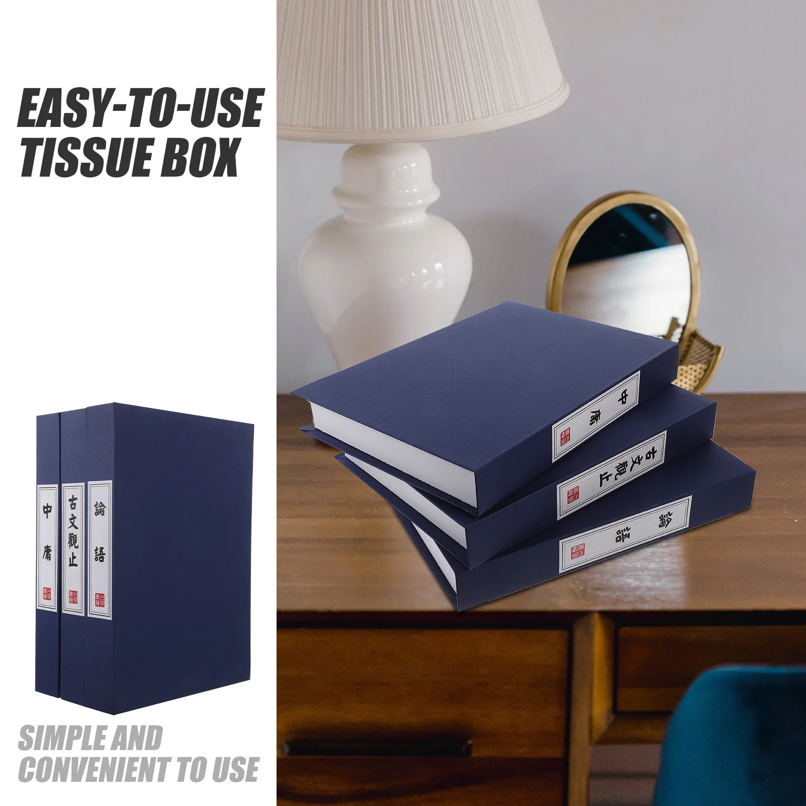 

3Pcs Simulation Book Decor Fake Chinese Style Decorative Bookshelf Display Prop Desktop Room Ornament Fake Book Ornament