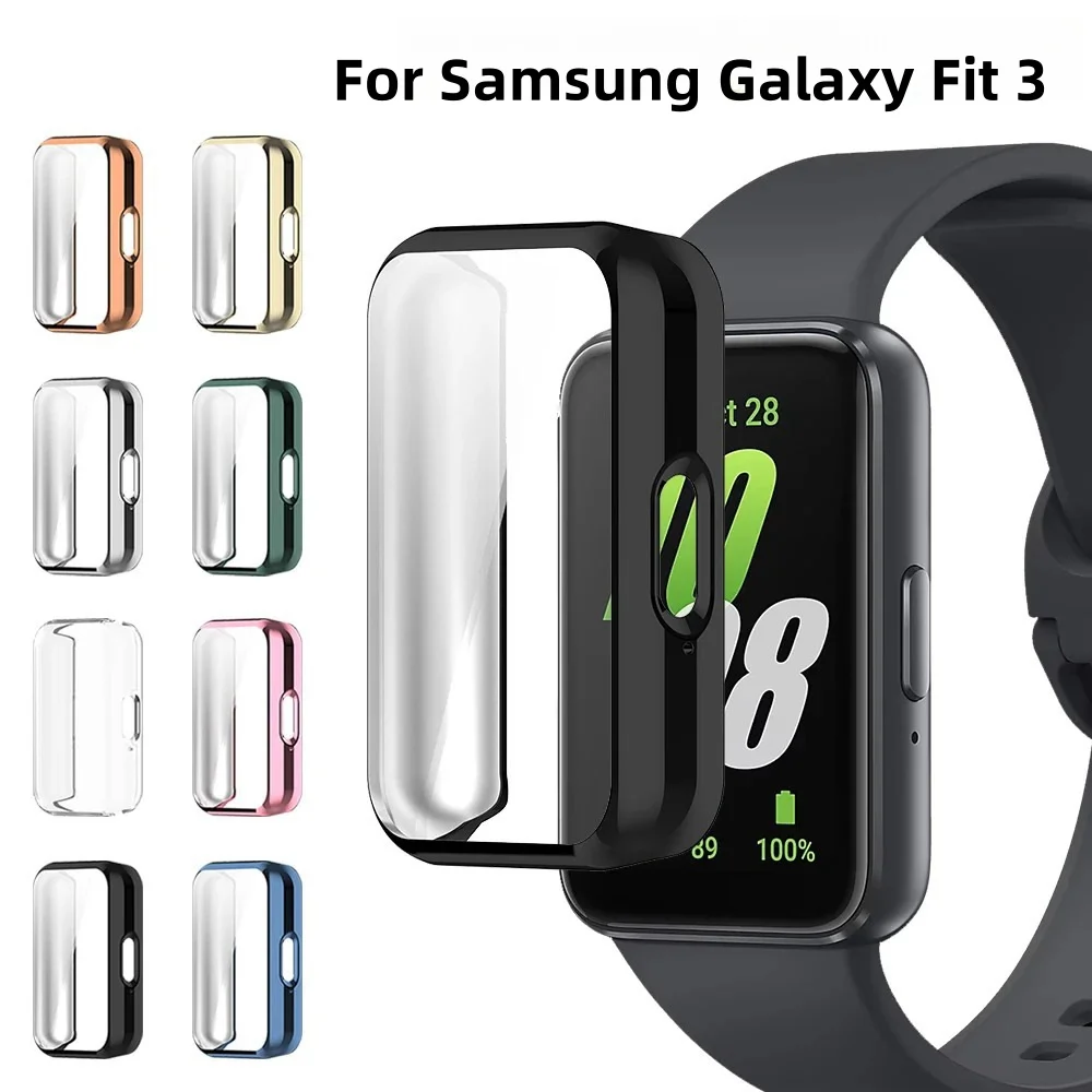 Full Cover Case for Samsung Galaxy Watch Fit 3 Soft TPU Plated Bumper All-Around Watch Protective Shell Covers