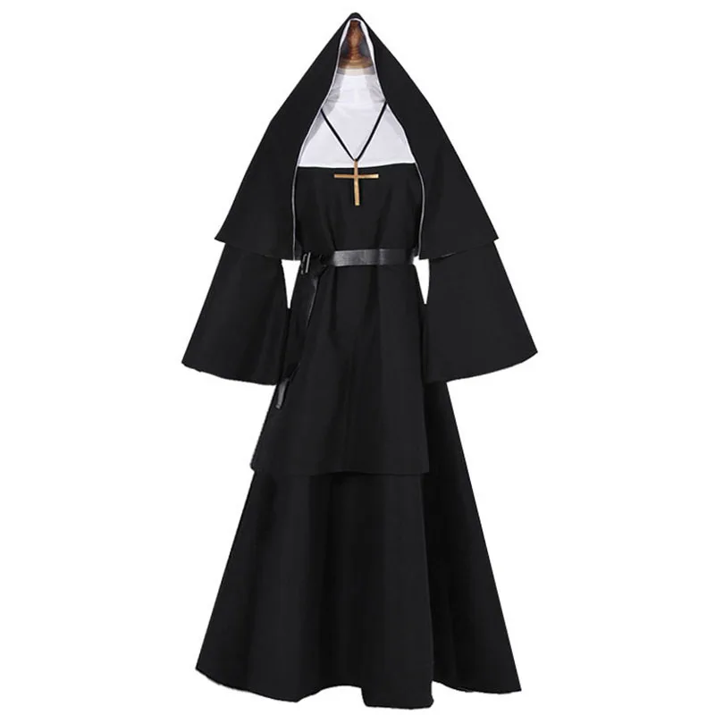 Halloween nun cosplay costume traditional adult Valak black religious robe set Halloween plus youth party devil nun performan