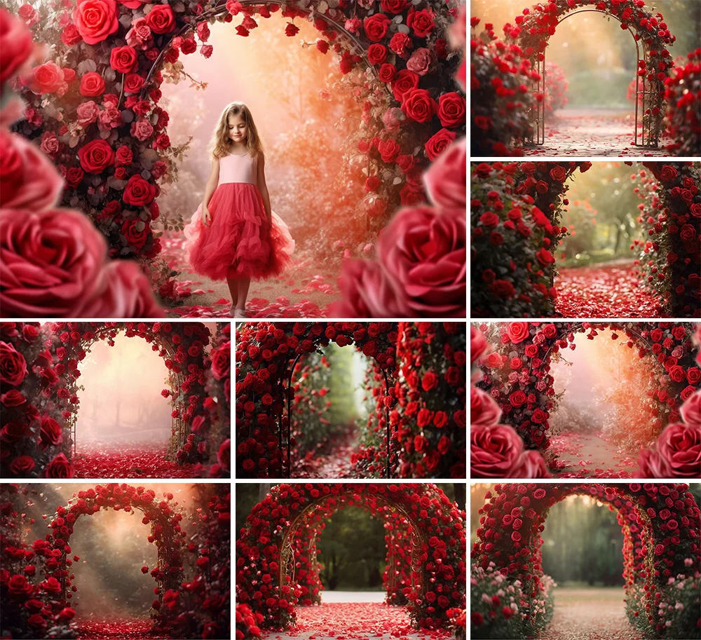 

Valentine's Day Rose Garden Photography Backdrops, Kids Adult Birthday Party Wedding Art Portrait Photo Studio Background MX-01