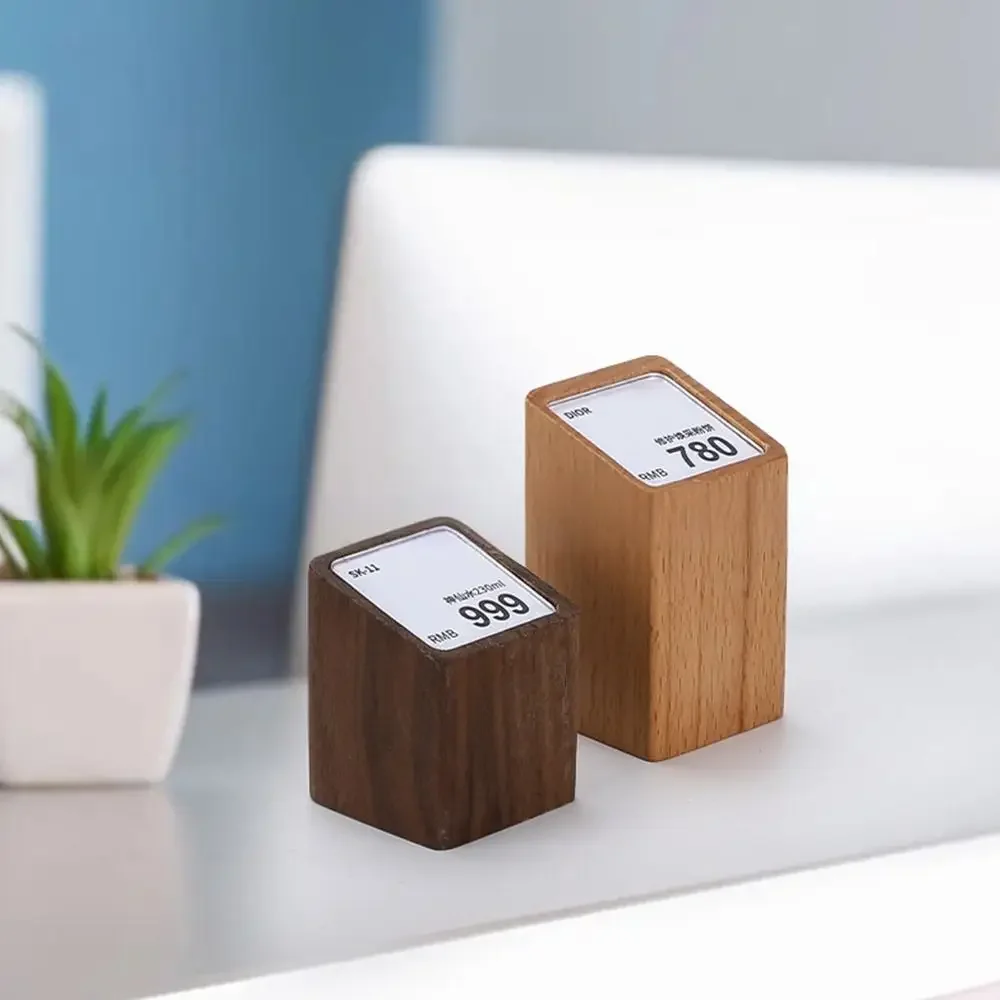 Multi-size Price Tag Holder Wood Base Acrylic Window Display Stand Sign Holder Price Labeling Rack Acrylic Label Stand