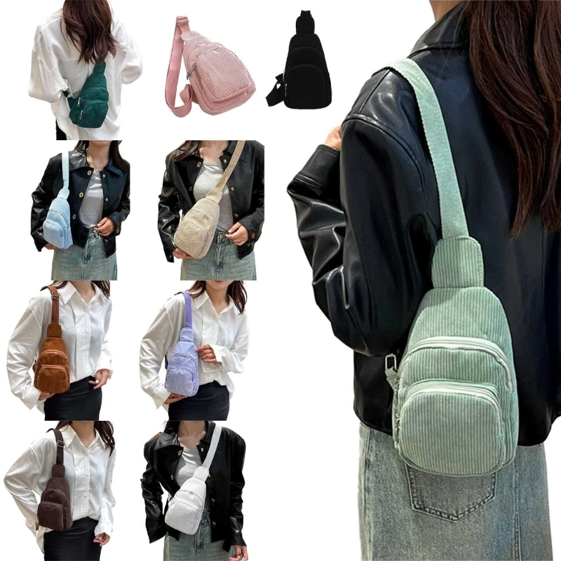 Solid Color Corduroy Chest Bag Convenient Shoulder Fanny Pack for Mobile Phones & Lipsticks for for Commuting & Parties