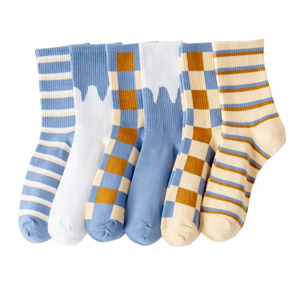 

10Pairs Korean Style Grid Stripe Ankle Socks Colorful Thin Women Tube Socks Hosiery Non-slip Simple Mid-calf Socks Students
