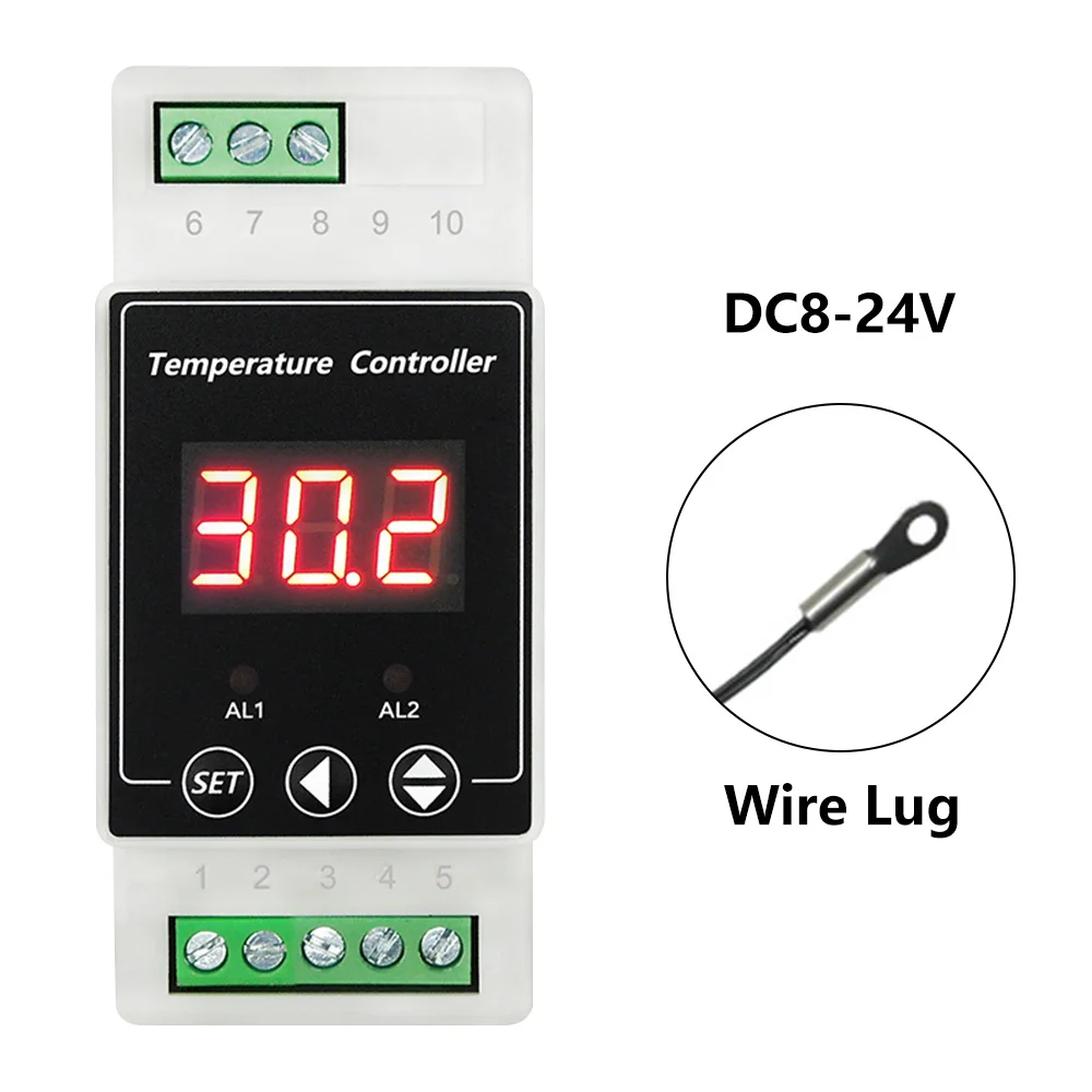 AC100-240V Din Rail Thermostat Digital Temperature Controller with Sensor Relay Output Temperature Alarm Controller NO NC COMMON