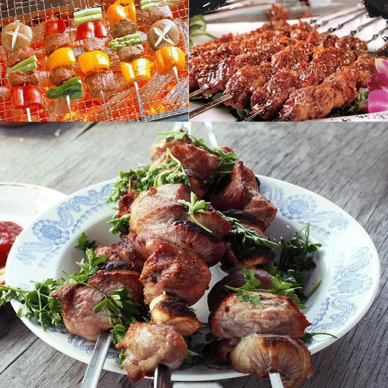 Szaszłyki do grilla wielokrotnego użytku Szaszłyki ze stali nierdzewnej Shish Kebab BBQ Camping Płaskie widelce Gadżety Akcesoria kuchenne Narzędzia — zdjęcie 4