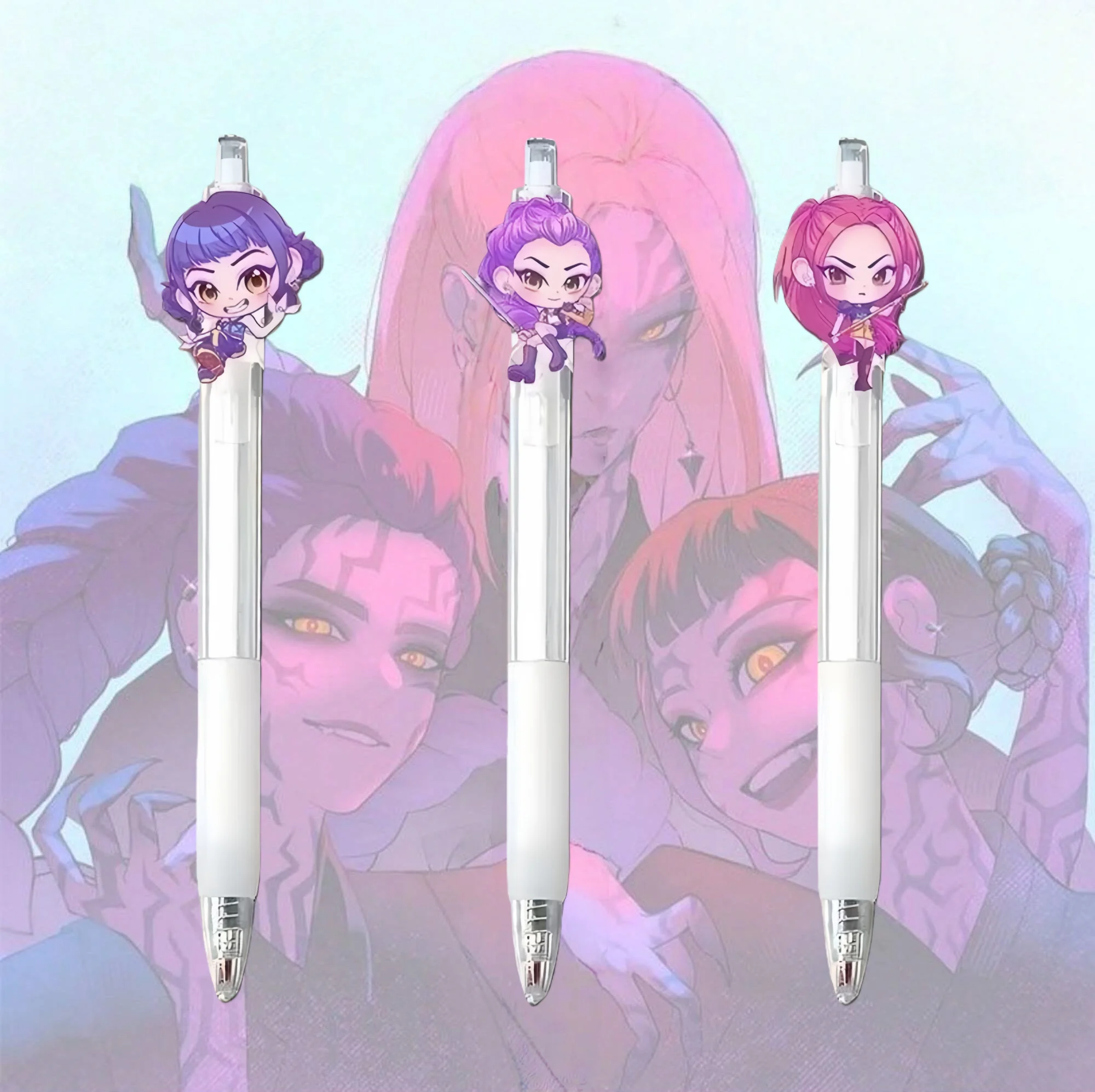 

3pcs kpop demom hunters Witch-Hunting Group Peripheral Retractable Ballpoint Pen, Cartoon High-Value Pendant Pen, Student Exam-S