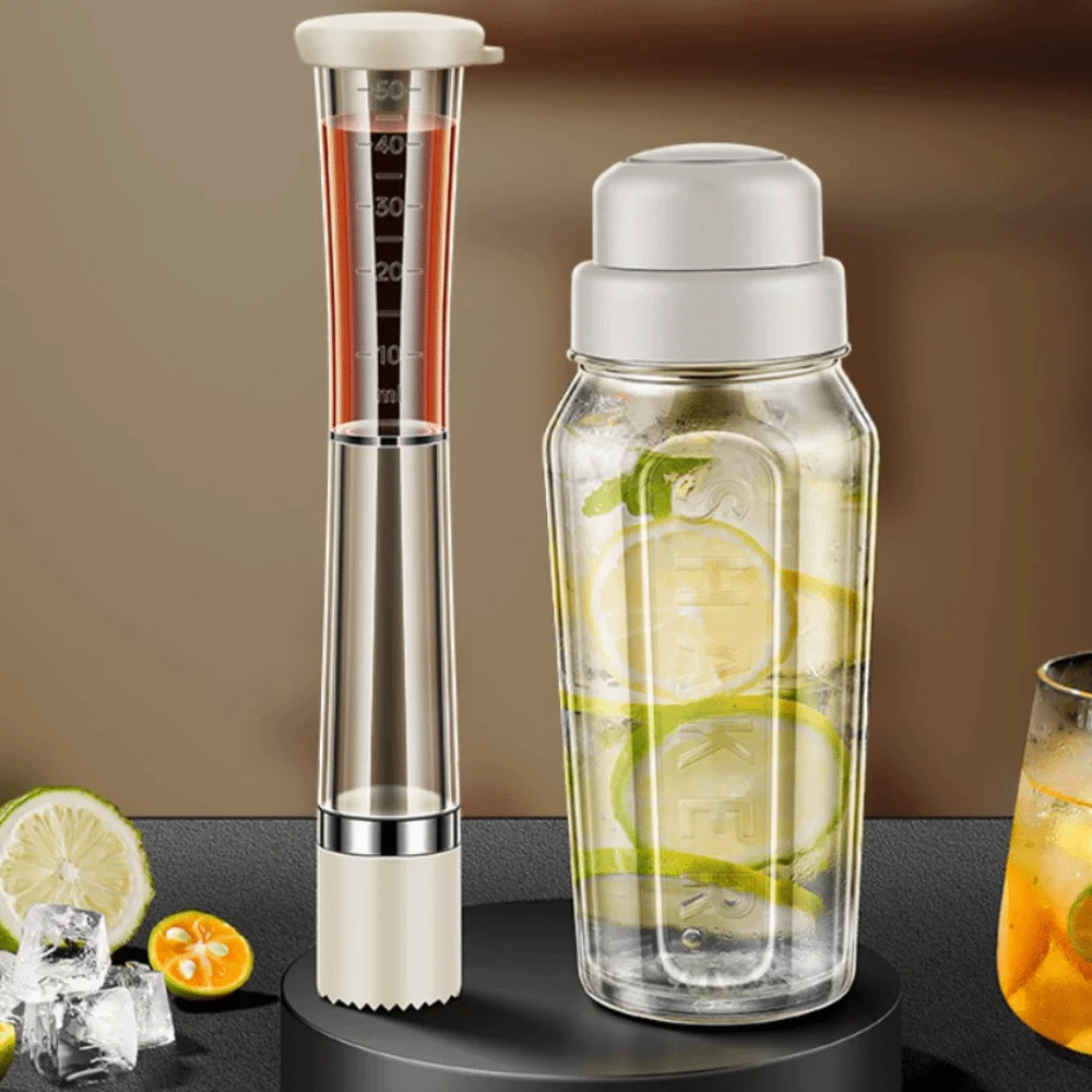 

2PCS 2 in 1 Bar Bartender Ice Muddler Food Grade Silicone Lid With Scale Juice Muddler Plastic Ice Crushing Hammer Fruit