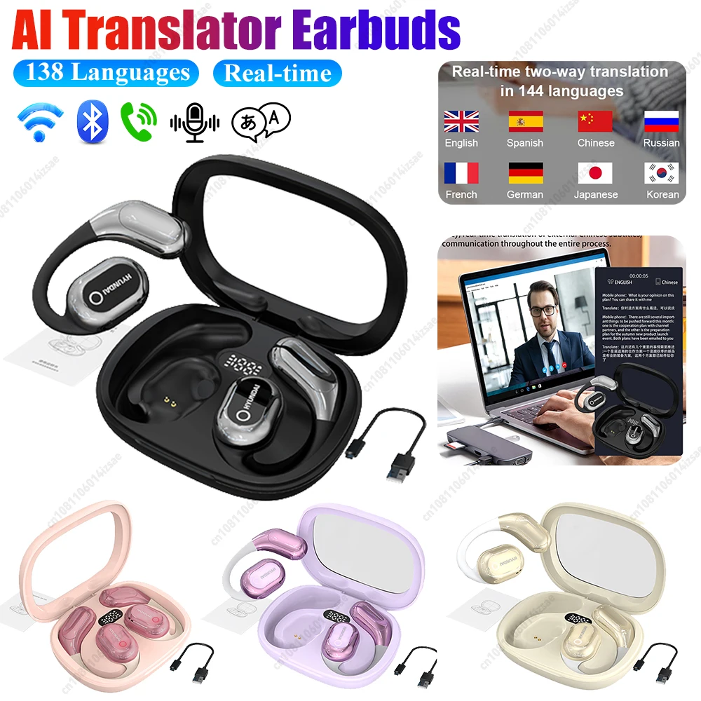 Language Translation Earbuds 144 Languages AI Real-time Two-Way Translation Earphones Travel Business Hearing Aids Headphones