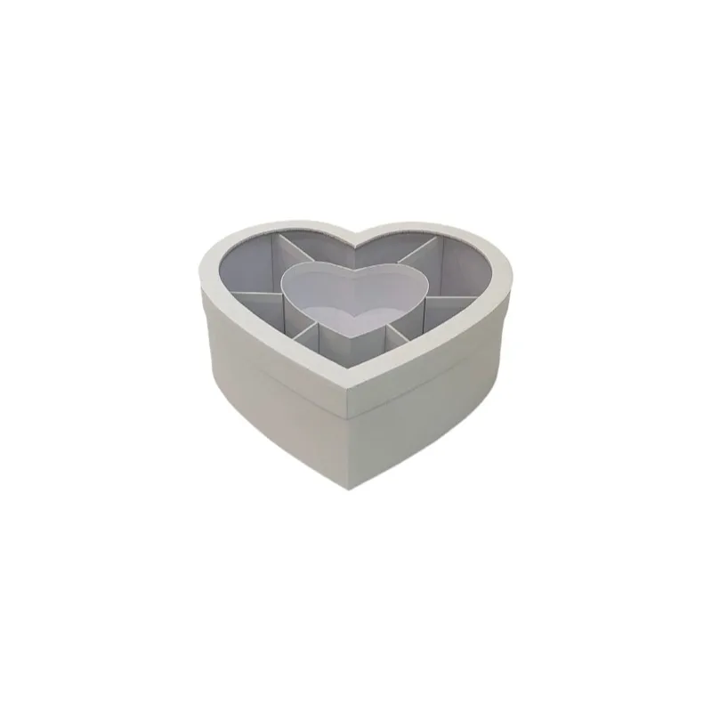 Transparent Window Heart Shaped Gift Box Multipartition Paper Lining Cardboard Packaging Carton Flower Chocolate Fruits Boxes