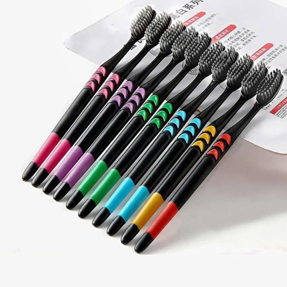 10Pcs Soft Bristle Manual Toothbrush Set Compact Head Colorful Cleaning Tooth Brush Black Hair Durable Travel Toothbrushes Adult