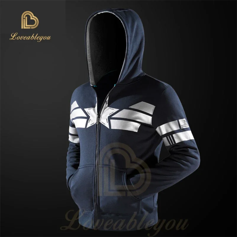 Captain America Cosplay Jacket Streetwear Tops Spring Hoodies Movie Harajuku Hip Hop Fleece Clothing Coat Christmas Gift Costume