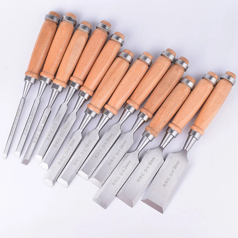 

Woodworking carving, chrome vanadium steel solid wood handle, flat chiseling, woodworking carving, DIY chisel tool