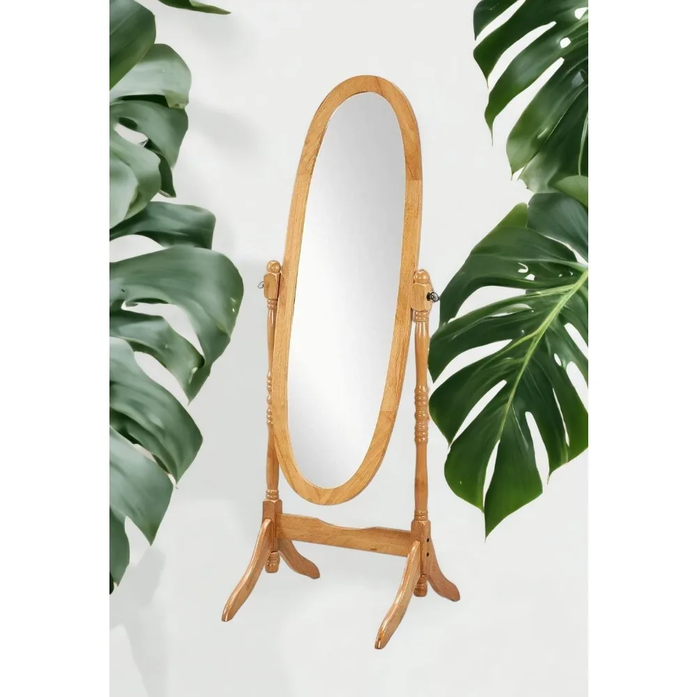 Espelho de chão vintage Oak Cheval - Suporte de espelho independente ajustável de comprimento total com estilo antigo