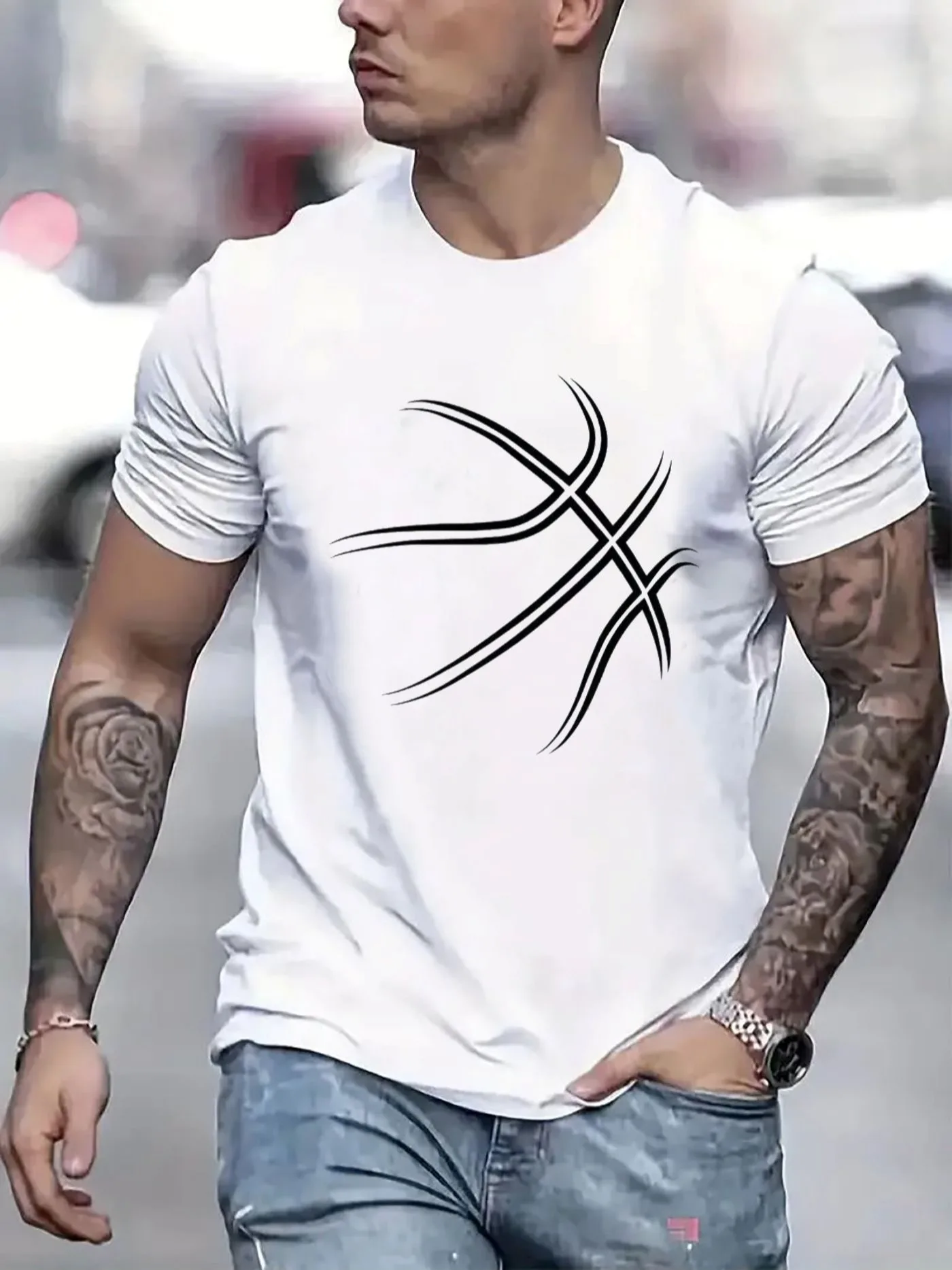 Basketball Mens TShirt Comfortable Crew Neck Casual Cotton ShortSleeves Soft Breathable Top Menswear Tshirt Summer Spring Streetwear Cotton Fabric Trendy Letter Print