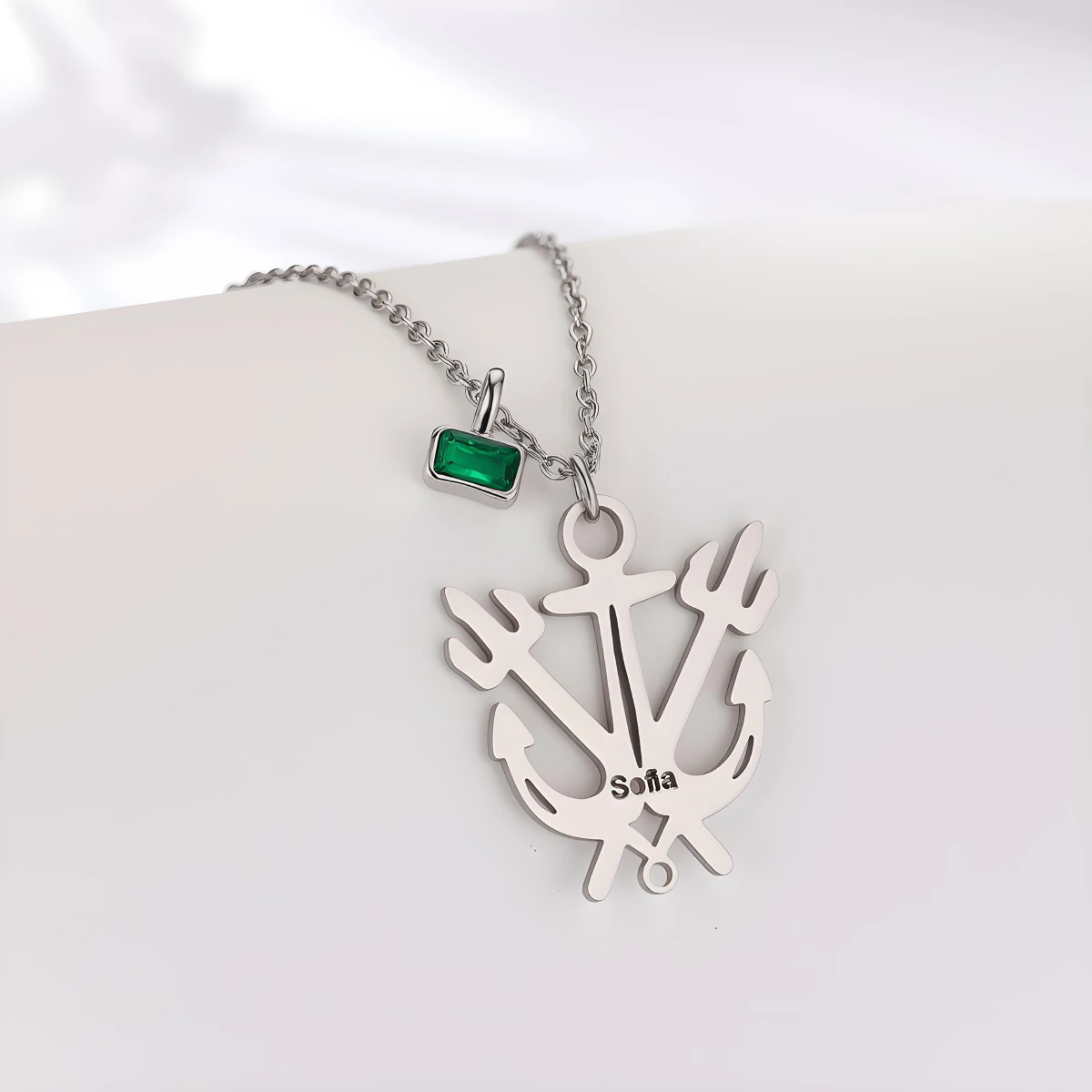 Chandler Custom Name New Creative Trident Anchor Pendant Necklaces Design Stainless Steel Jewelry Women Men Gift