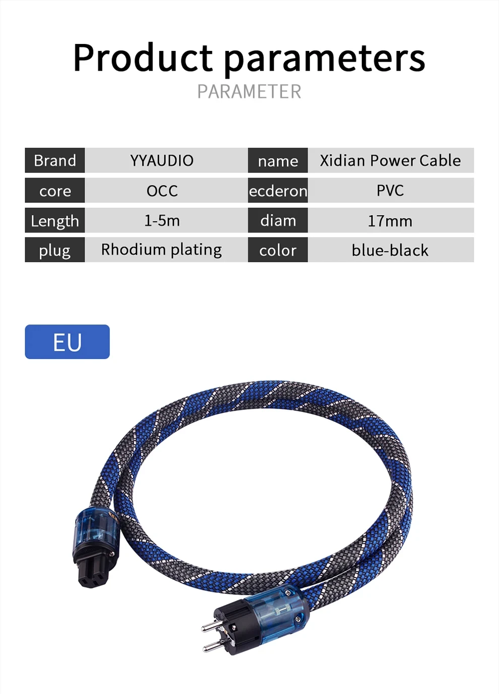 YYAUDIO Stromkabel HiFi OCC Audiokabel EU/US Vseries Connecter Amplificateur, Filter 1m 1,5m – Detail 11