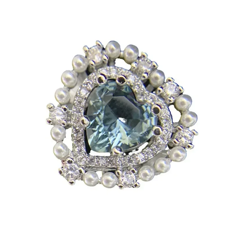 MDL Moissanit1 نمط ضوء فاخر صغير عطرة الرياح الماس أقراط اللؤلؤ وضعت مجموعة أقراط القلب مشع #5