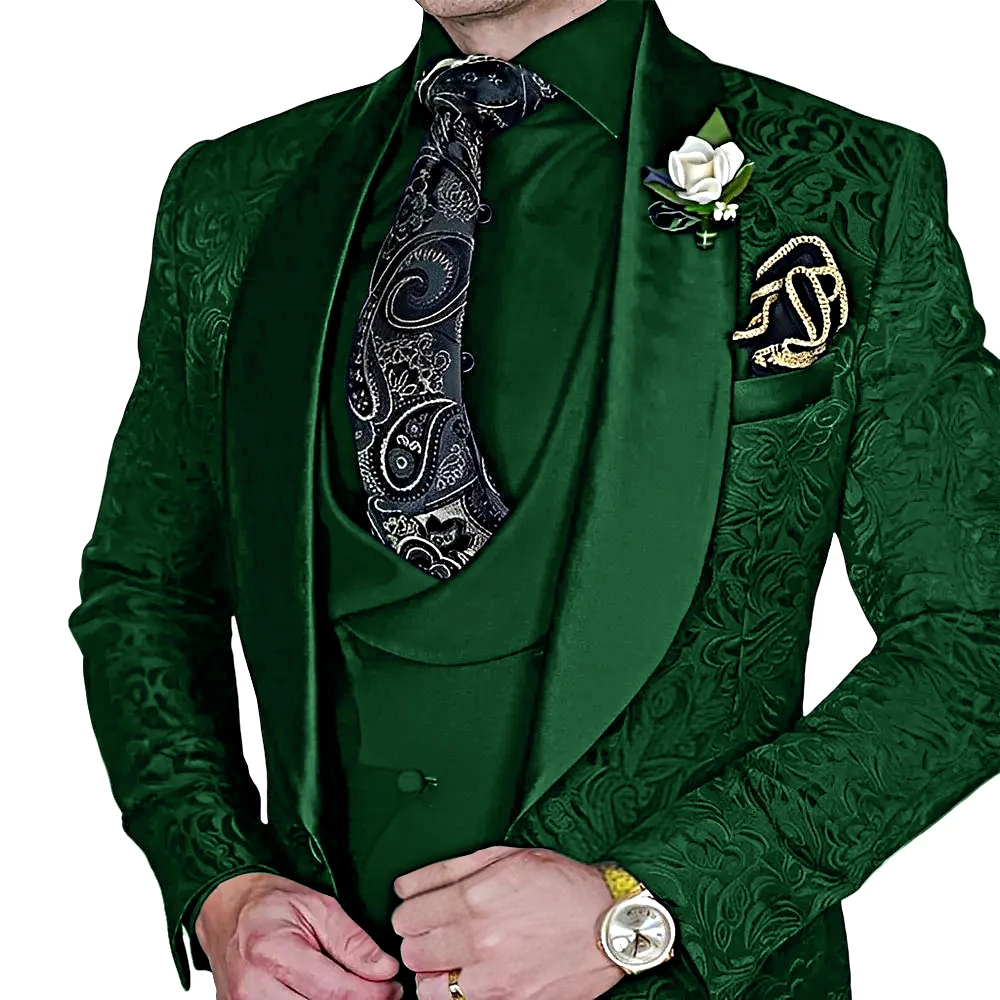 Jacquard Men's 3-piece Suit Set Formal Party Dress Groom's Tuxedo High Quality Elegant Colorful Dainty Customized Outfit
