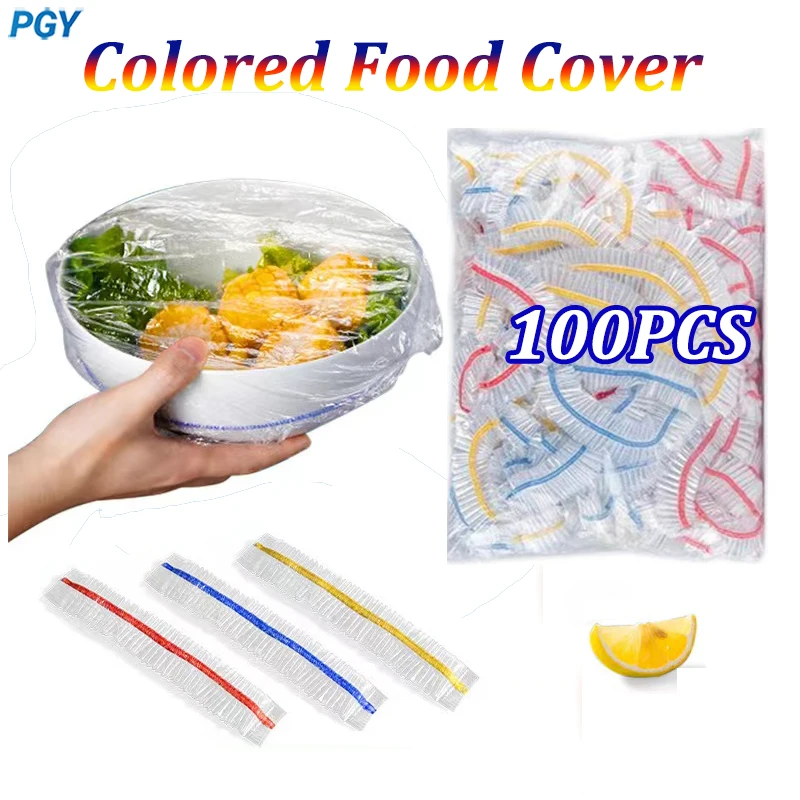 100PCS Disposable Multicolour Food Cover Plastic Wrap Food Lids For Fruit Bowls Cups Caps Kitchen Fresh Keeping Saver Bag