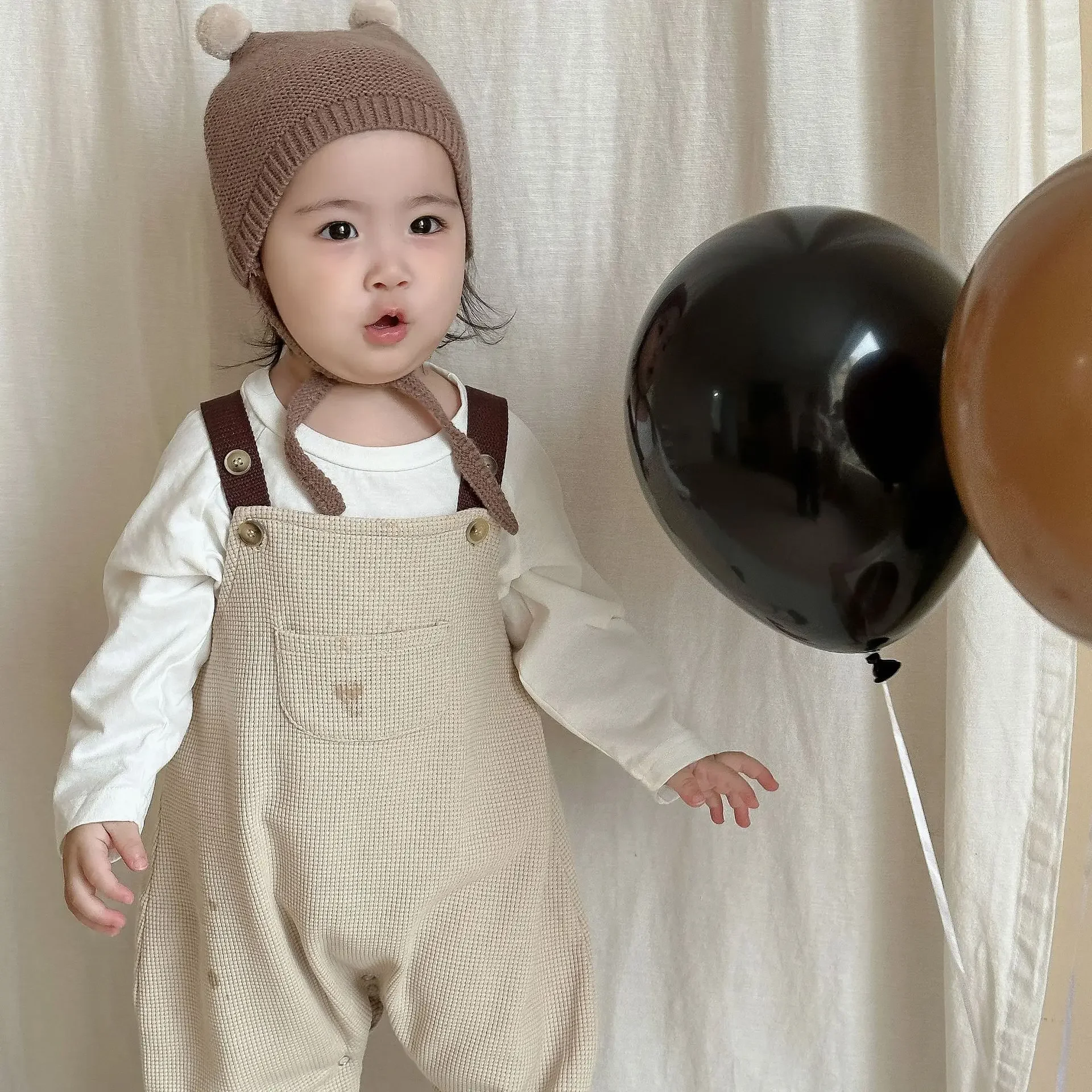 Baby Autumn Clothes Korean Children Clothing Baby Chest Pocket Suspender Rompers Boys and Girls Autumn Two Piece Set