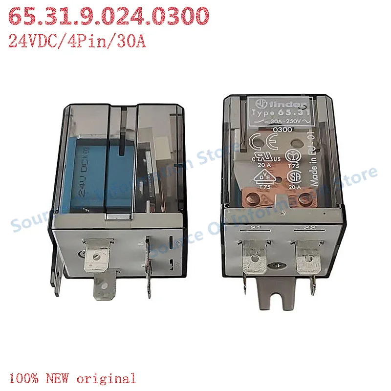 รีเลย์ไฟฟ้า 65.31.9.024.0300 รุ่น Finder 65.31-24VDC 4 ขา 30A