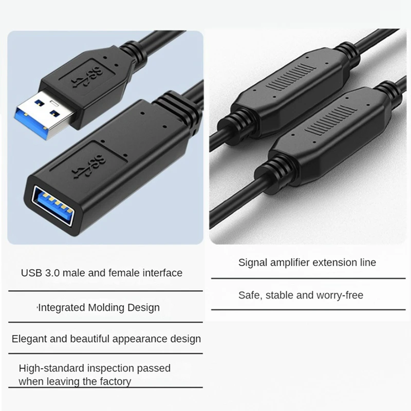 USB 3.0 Extension Cable Male To Female Active Extension Cable USB Repeater With Signal Booster 49.2 Feet/15 Meter, Easy To Use