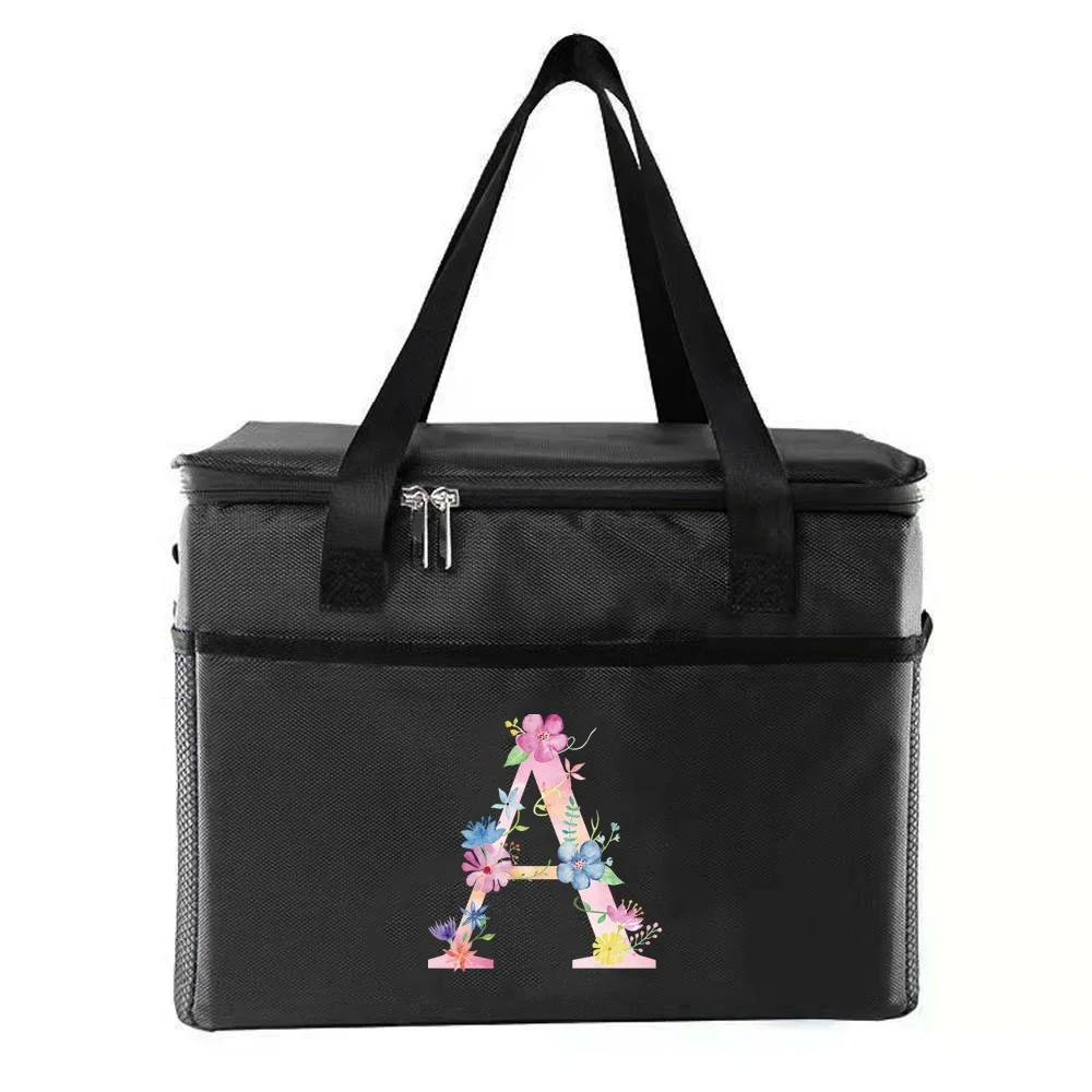 Sacs à lunch thermiques portables pour femmes, glacière isolante, boîte à lunch imprimée, série de lettres roses, voyage, pique-nique, stockage des